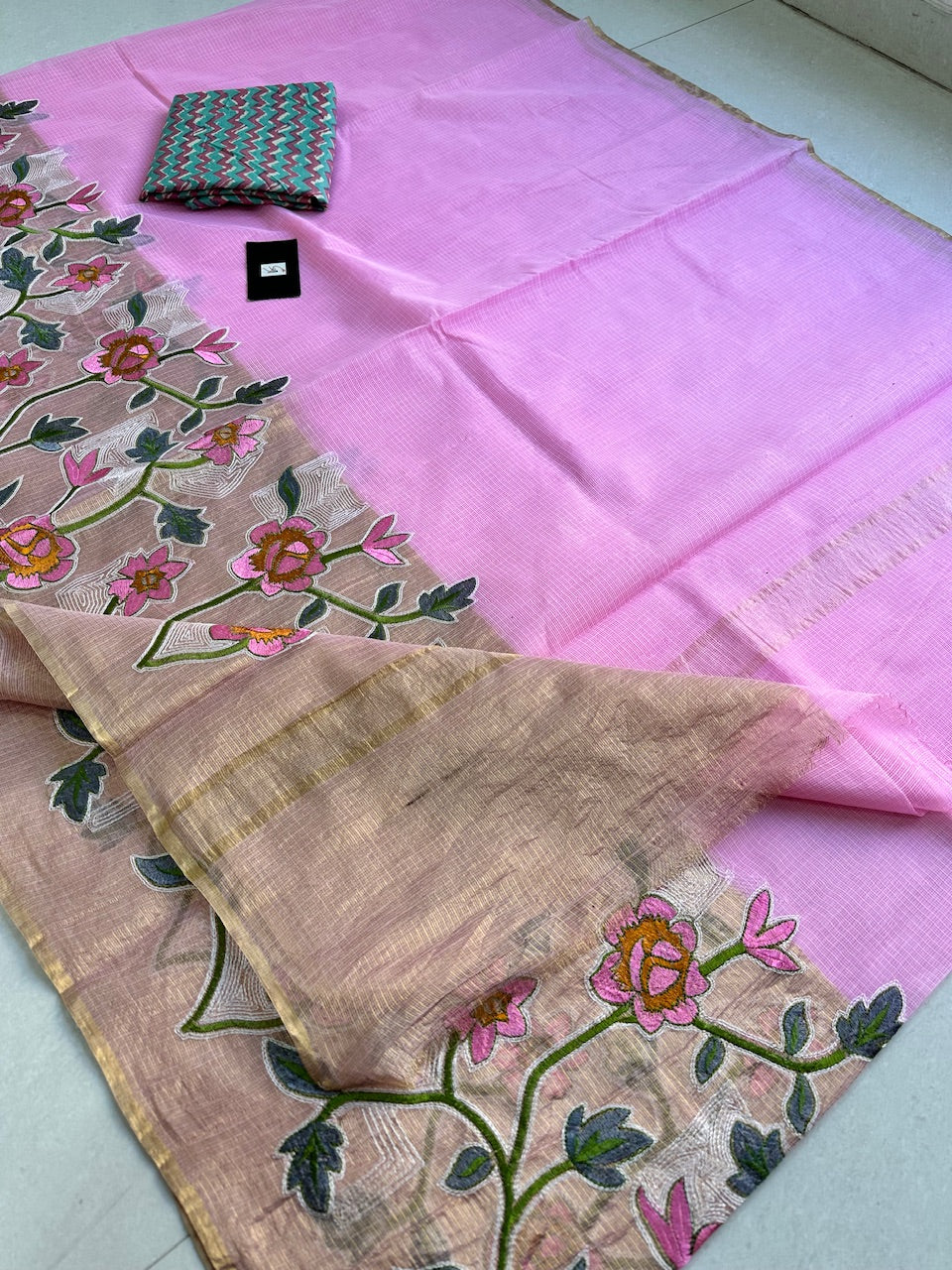 Pure Embroidered Kota Cotton Doria Saree