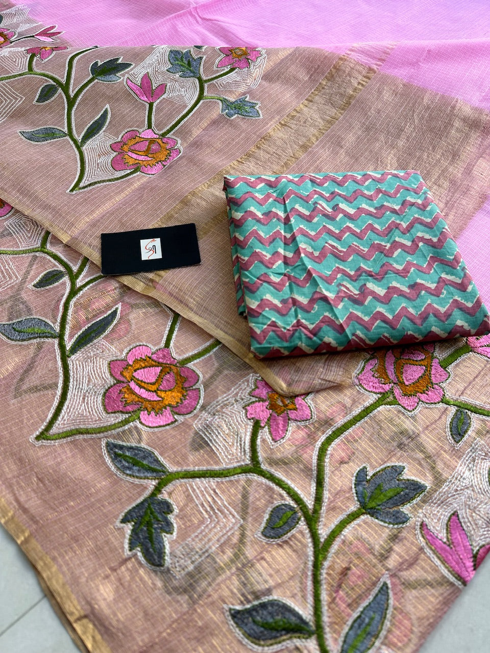 Pure Embroidered Kota Cotton Doria Saree