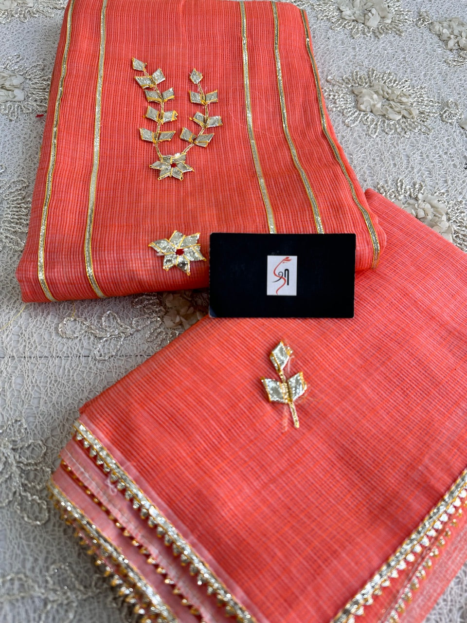 Jaipuri Kachi Gota Patti Hand Embroidered Kota Cotton Doria Top N Dupatta (Suit)