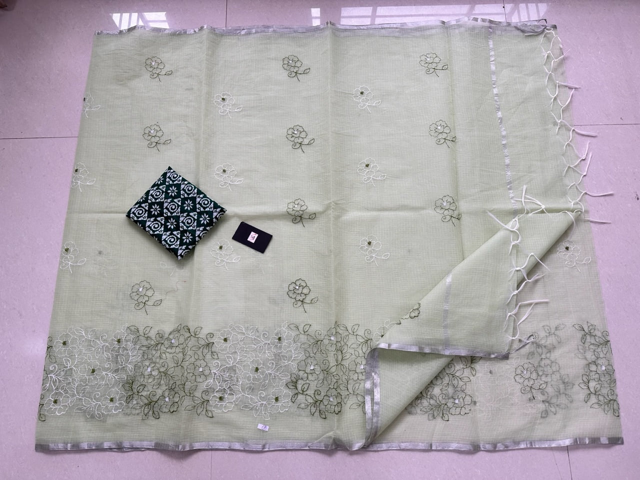 Embroidered Kota Cotton Doria Saree