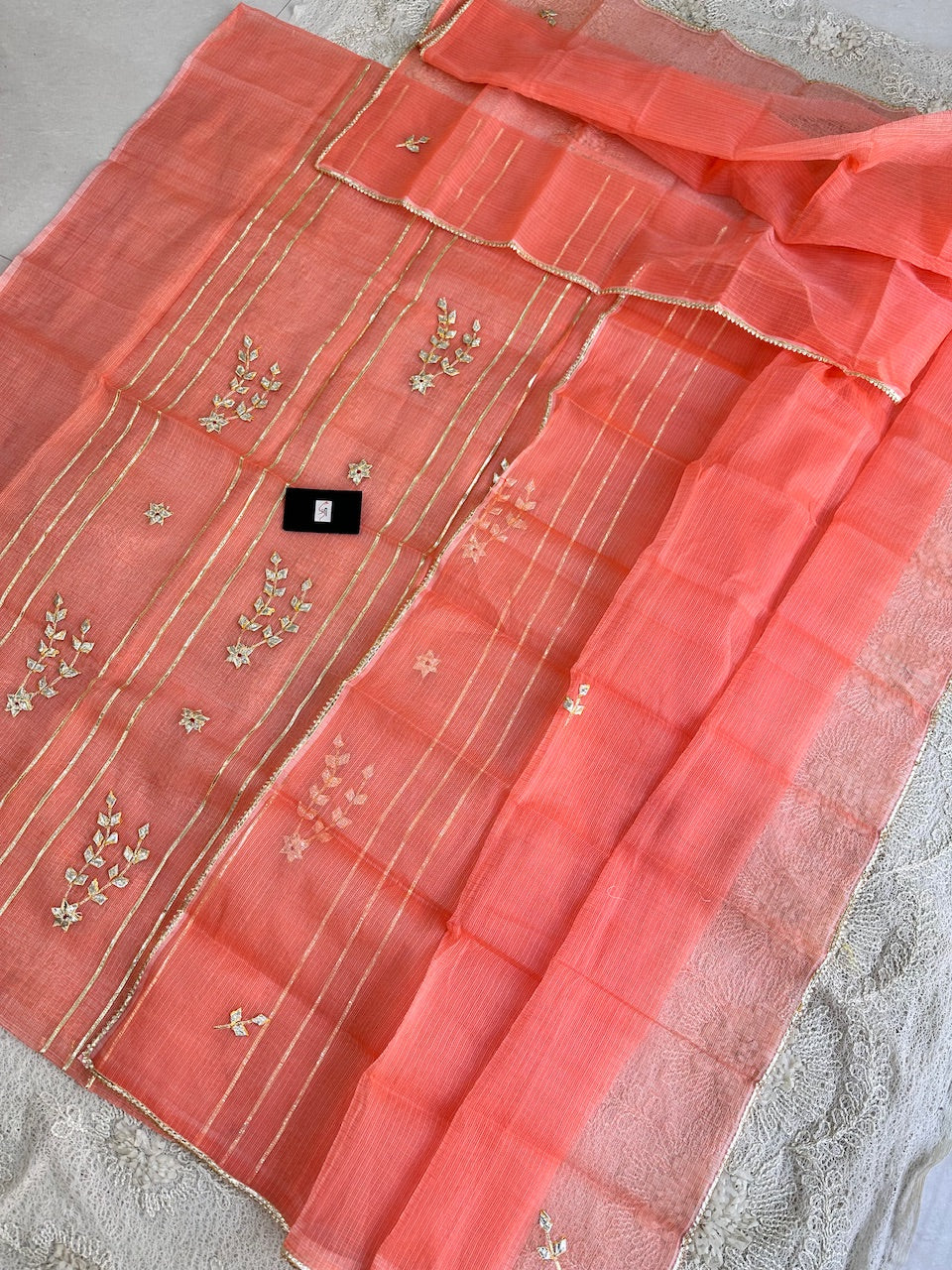 Jaipuri Kachi Gota Patti Hand Embroidered Kota Cotton Doria Top N Dupatta (Suit)