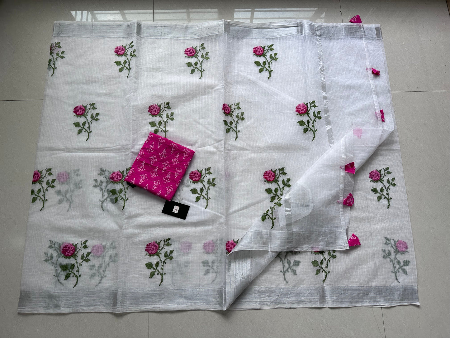 Embroidered Kota Cotton Doria Saree