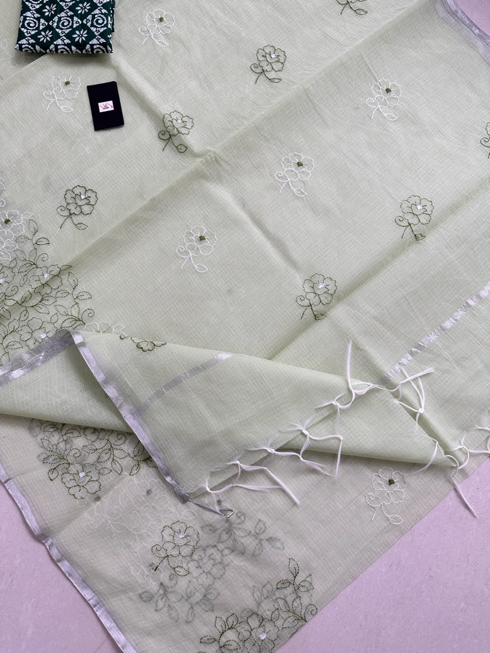 Embroidered Kota Cotton Doria Saree