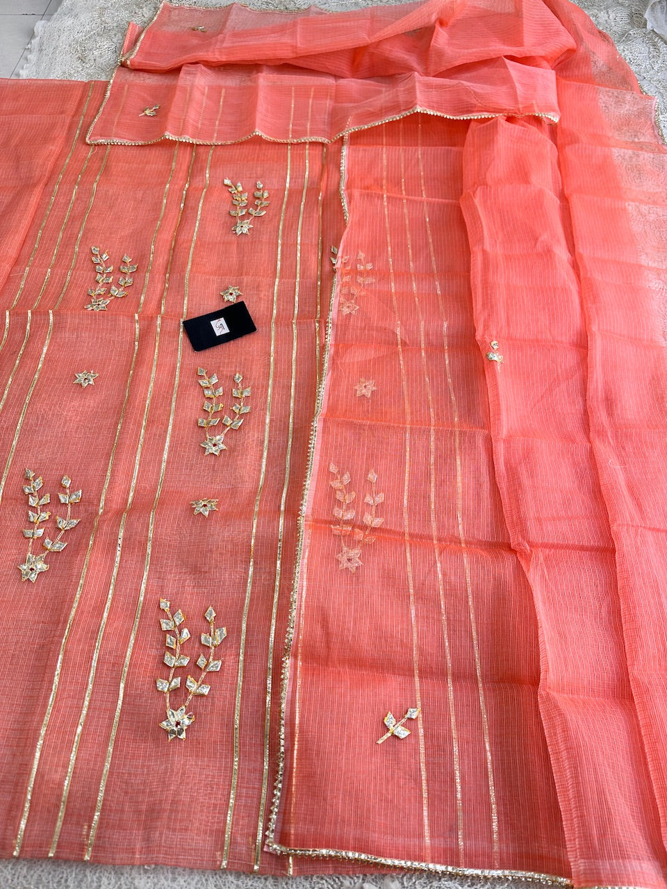 Jaipuri Kachi Gota Patti Hand Embroidered Kota Cotton Doria Top N Dupatta (Suit)