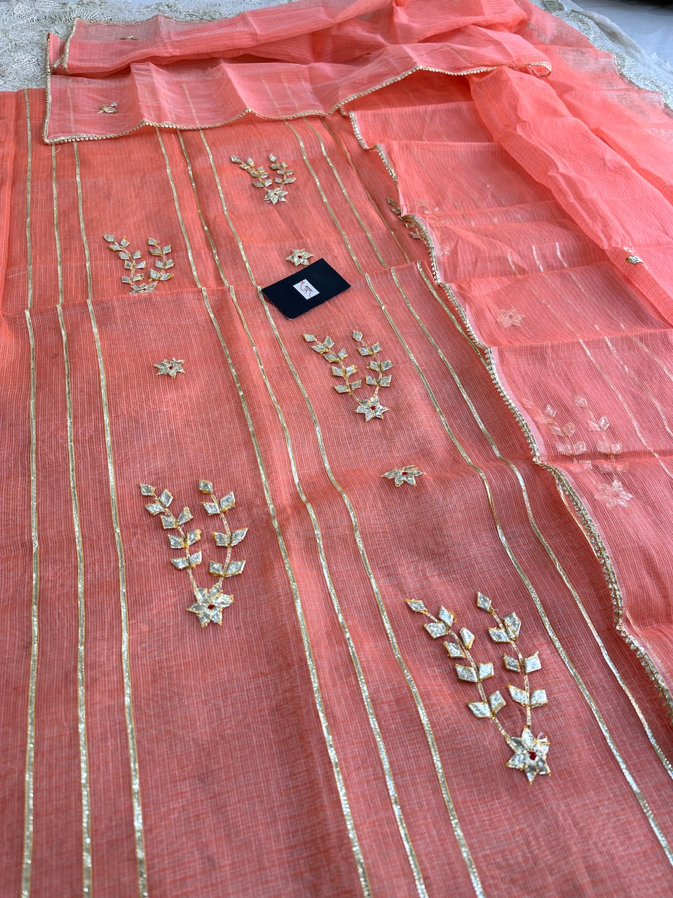 Jaipuri Kachi Gota Patti Hand Embroidered Kota Cotton Doria Top N Dupatta (Suit)