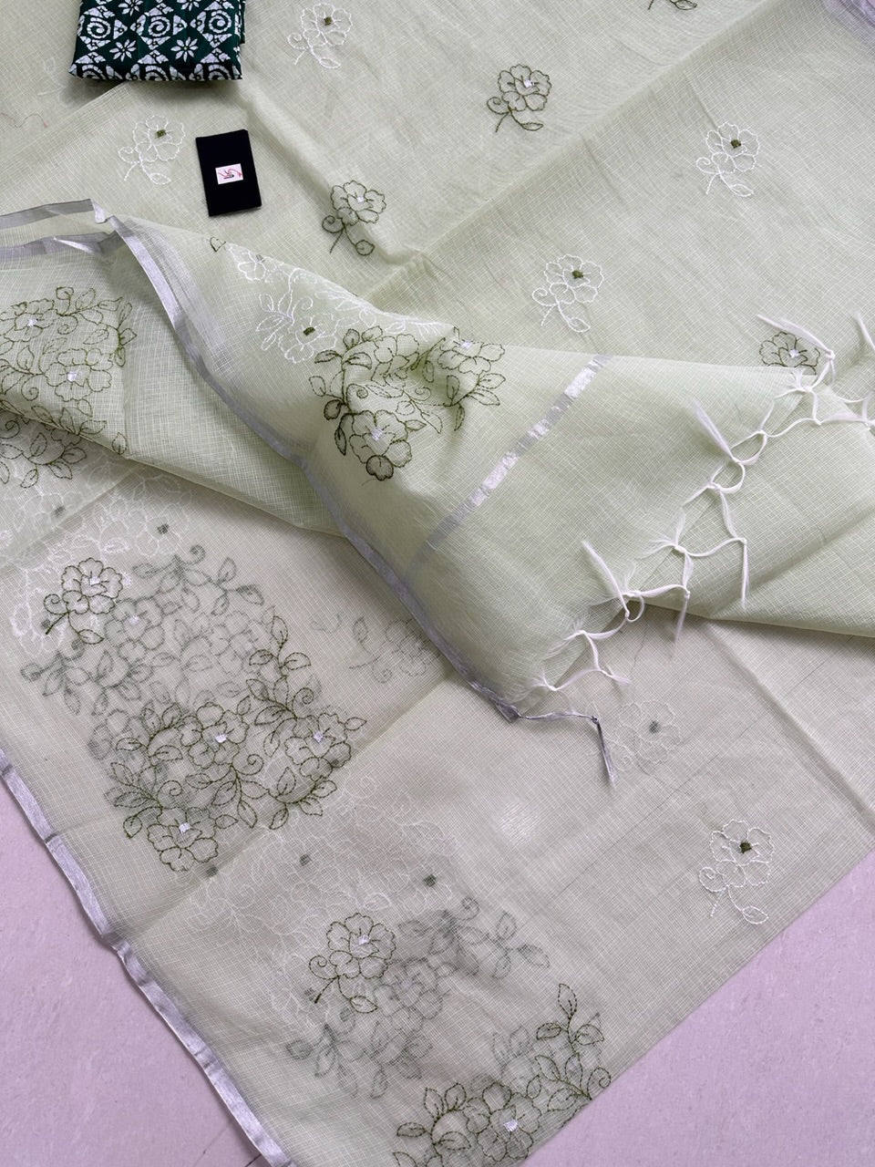 Embroidered Kota Cotton Doria Saree