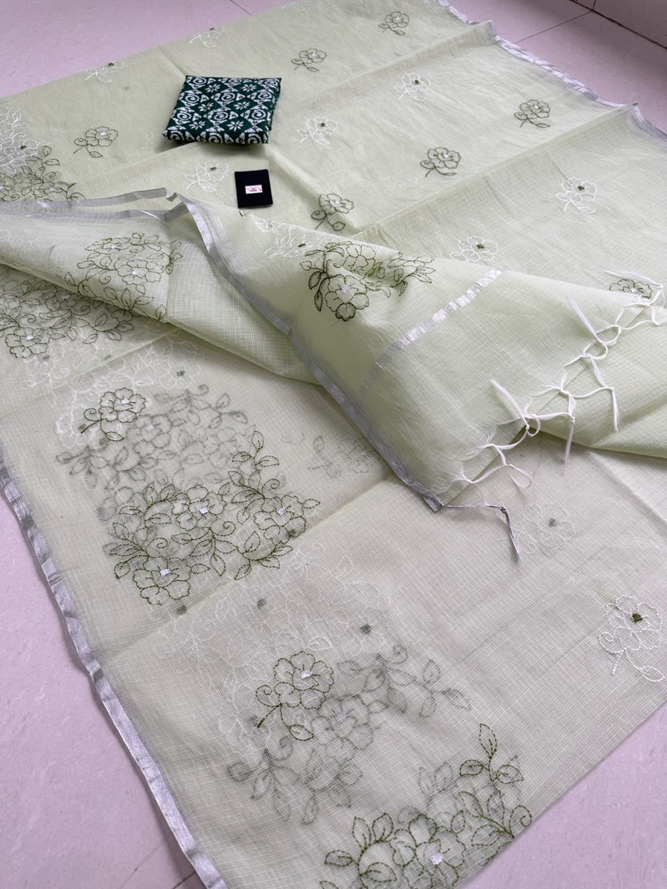 Embroidered Kota Cotton Doria Saree