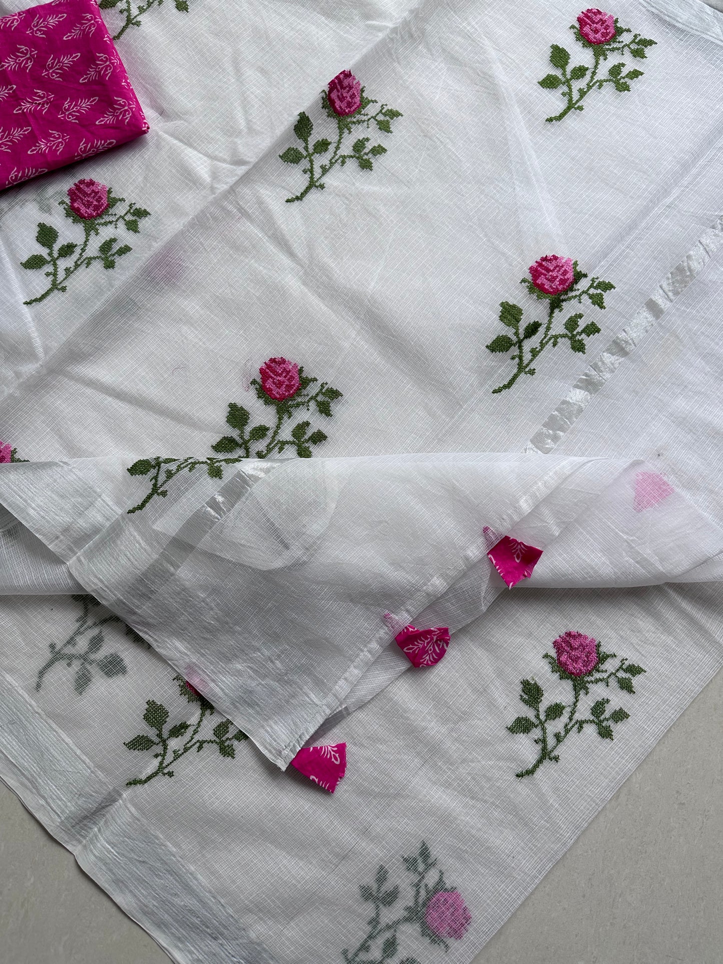 Embroidered Kota Cotton Doria Saree