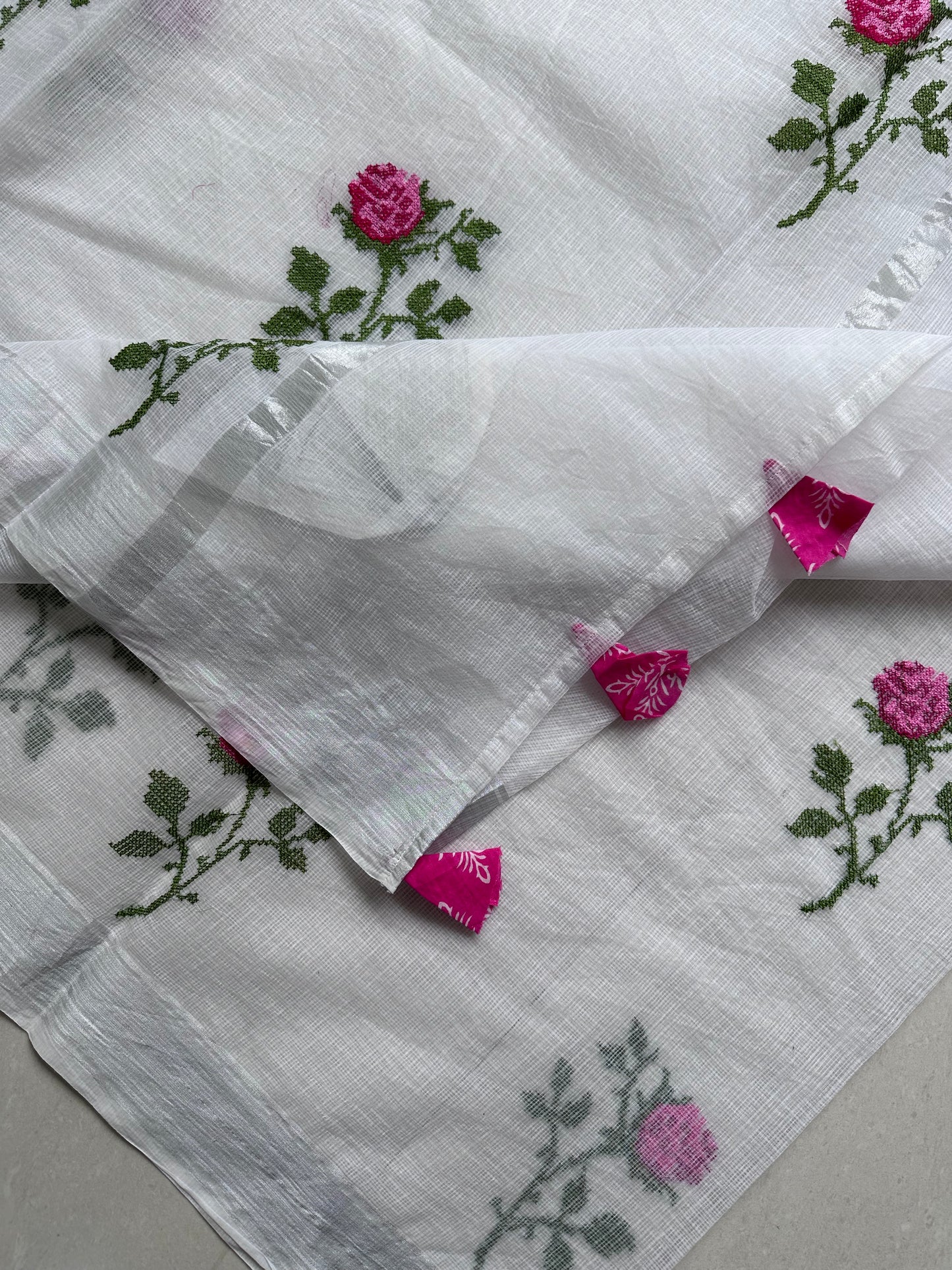 Embroidered Kota Cotton Doria Saree