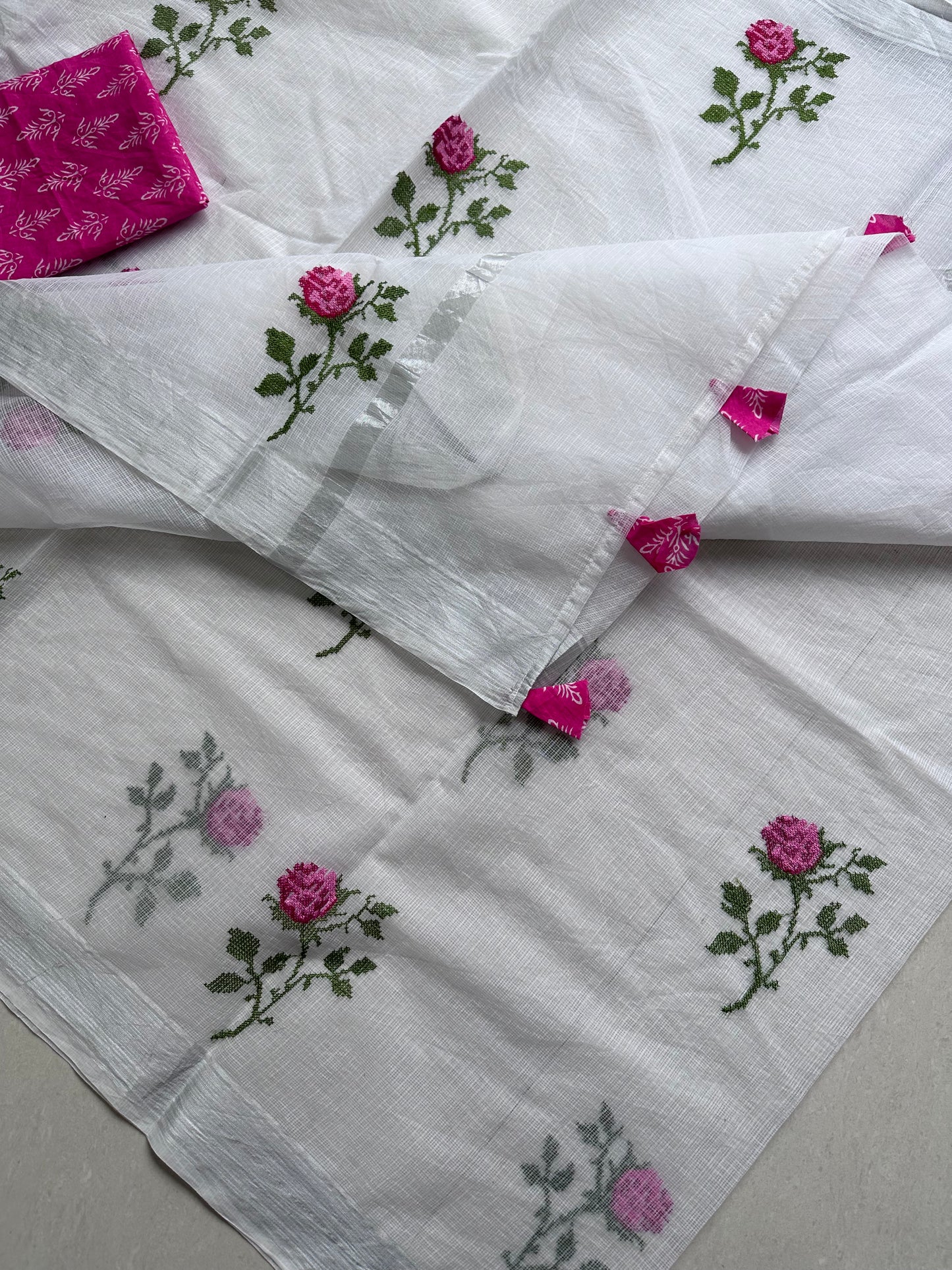 Embroidered Kota Cotton Doria Saree