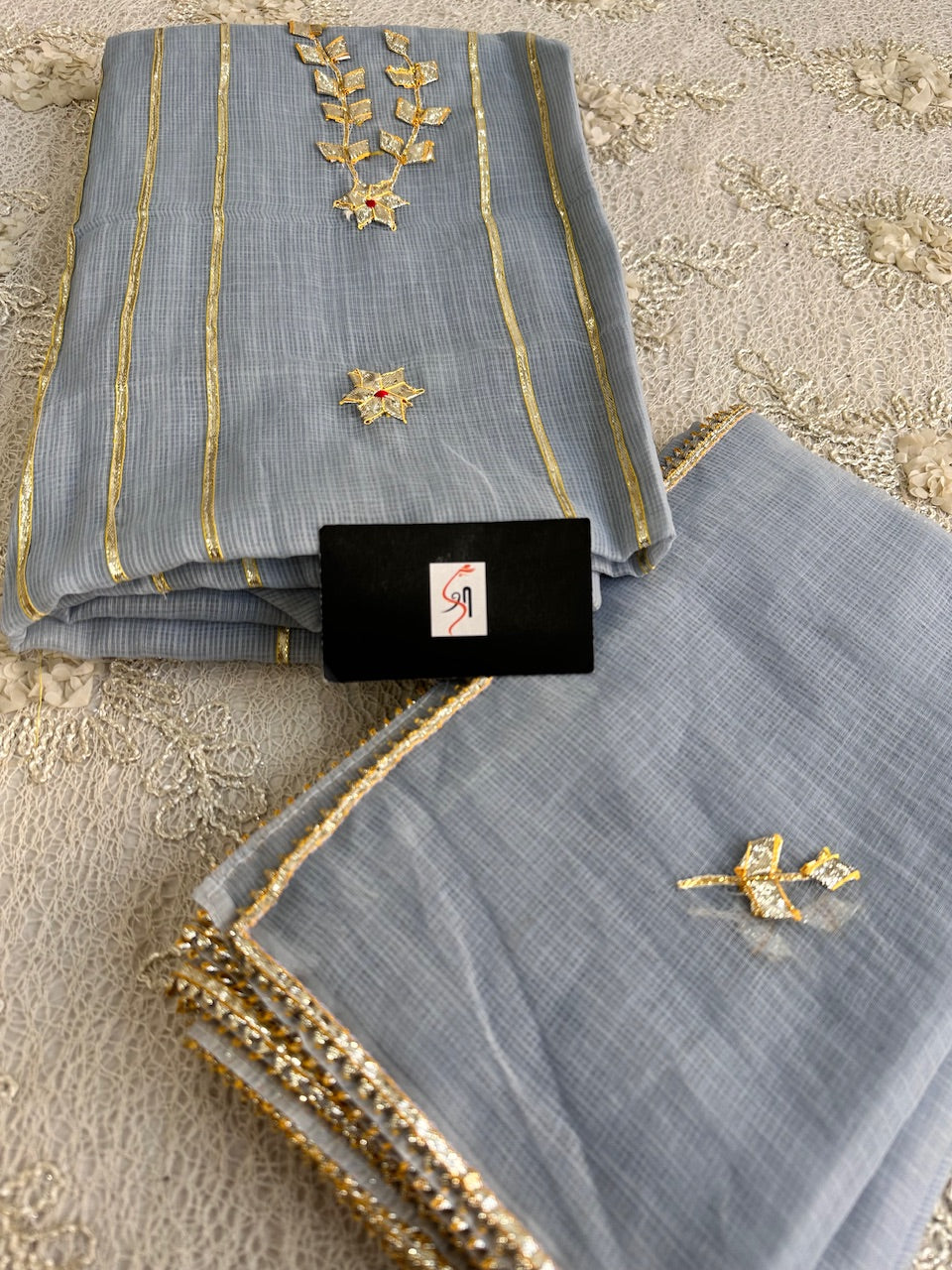 Jaipuri Kachi Gota Patti Hand Embroidered Kota Cotton Doria Top N Dupatta (Suit)