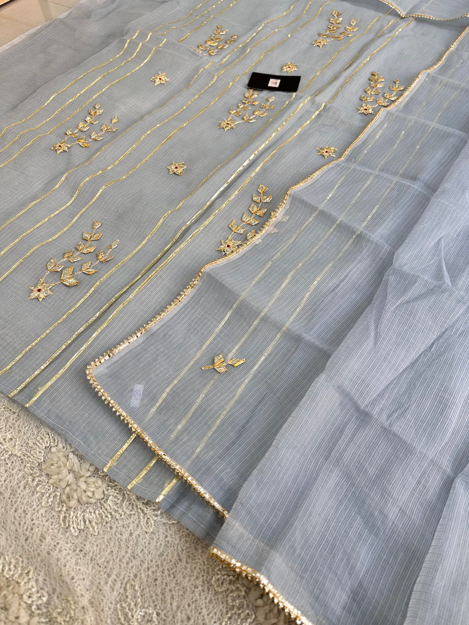 Jaipuri Kachi Gota Patti Hand Embroidered Kota Cotton Doria Top N Dupatta (Suit)