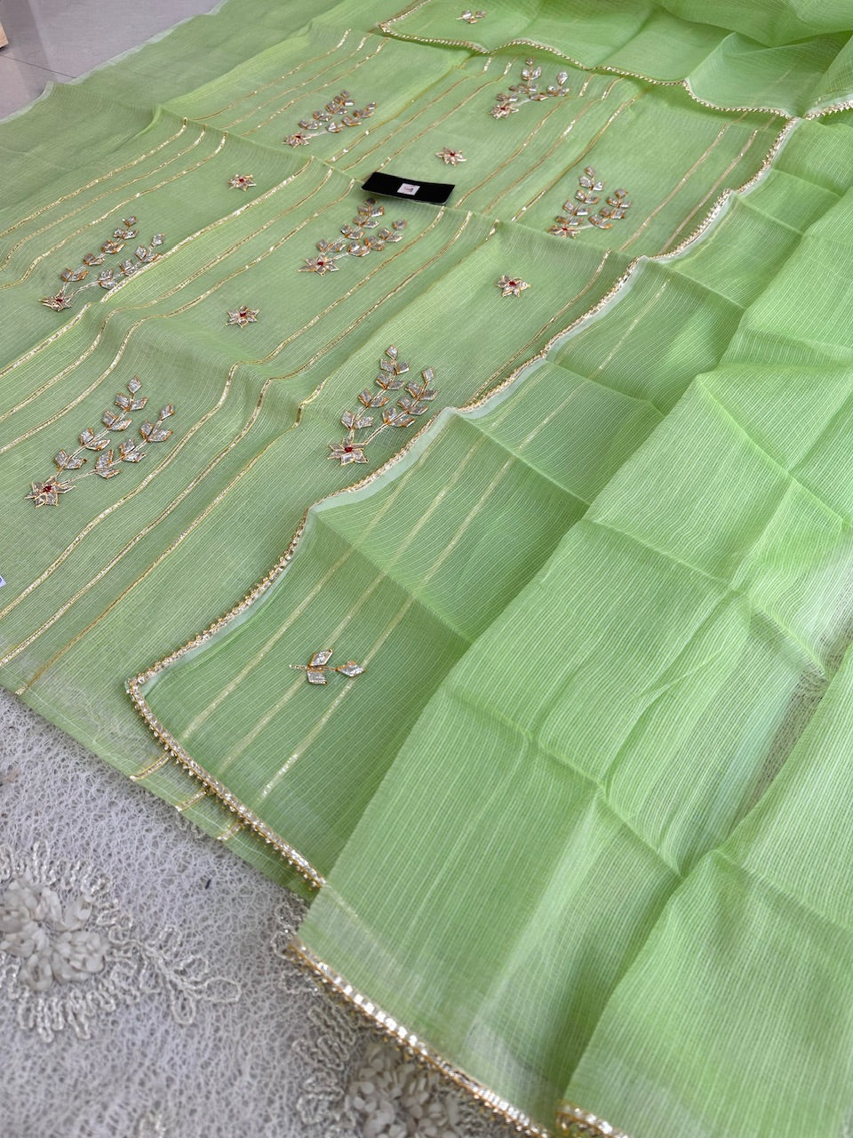 Jaipuri Kachi Gota Patti Hand Embroidered Kota Cotton Doria Top N Dupatta (Suit)