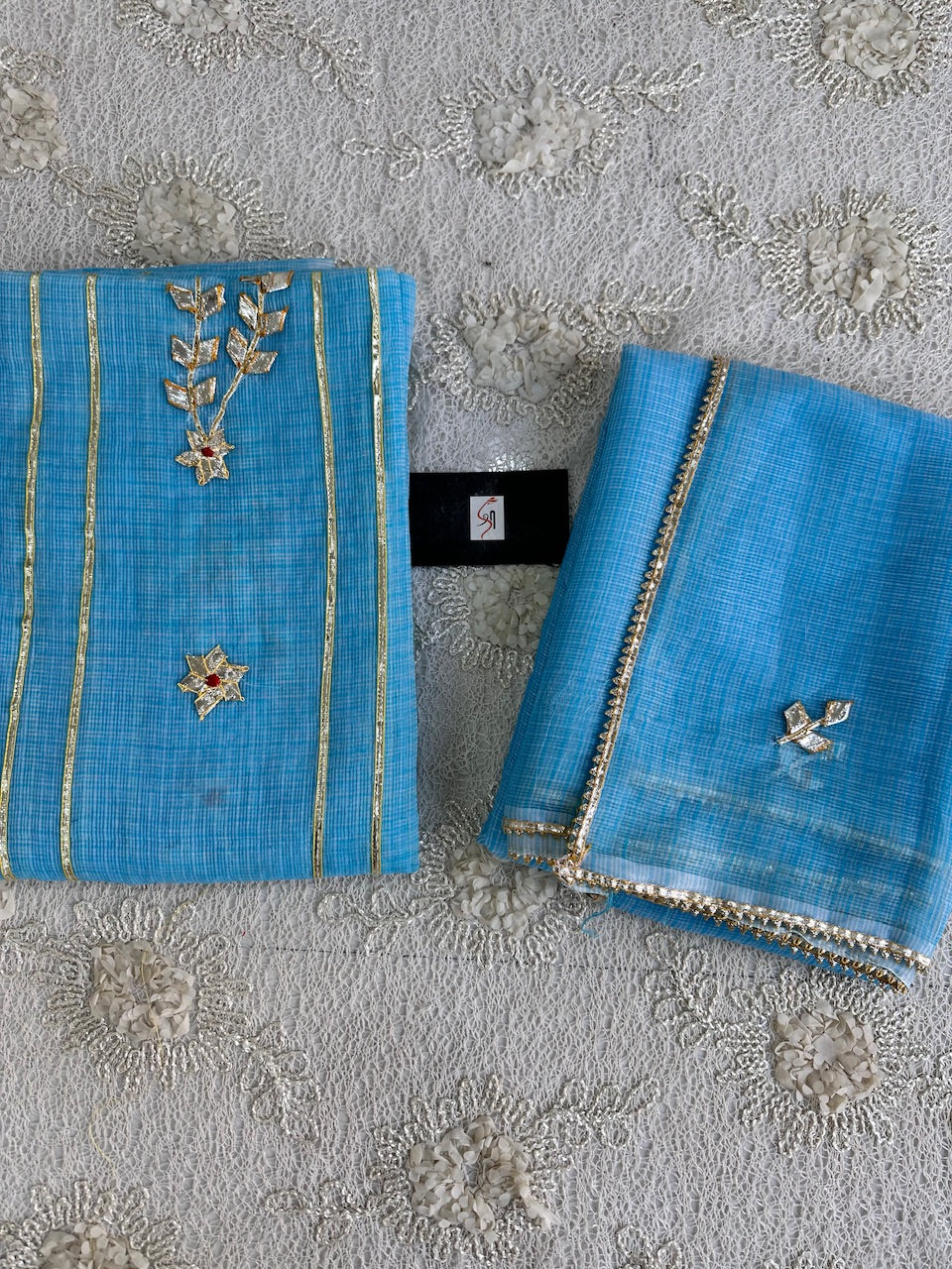 Jaipuri Kachi Gota Patti Hand Embroidered Kota Cotton Doria Top N Dupatta (Suit)