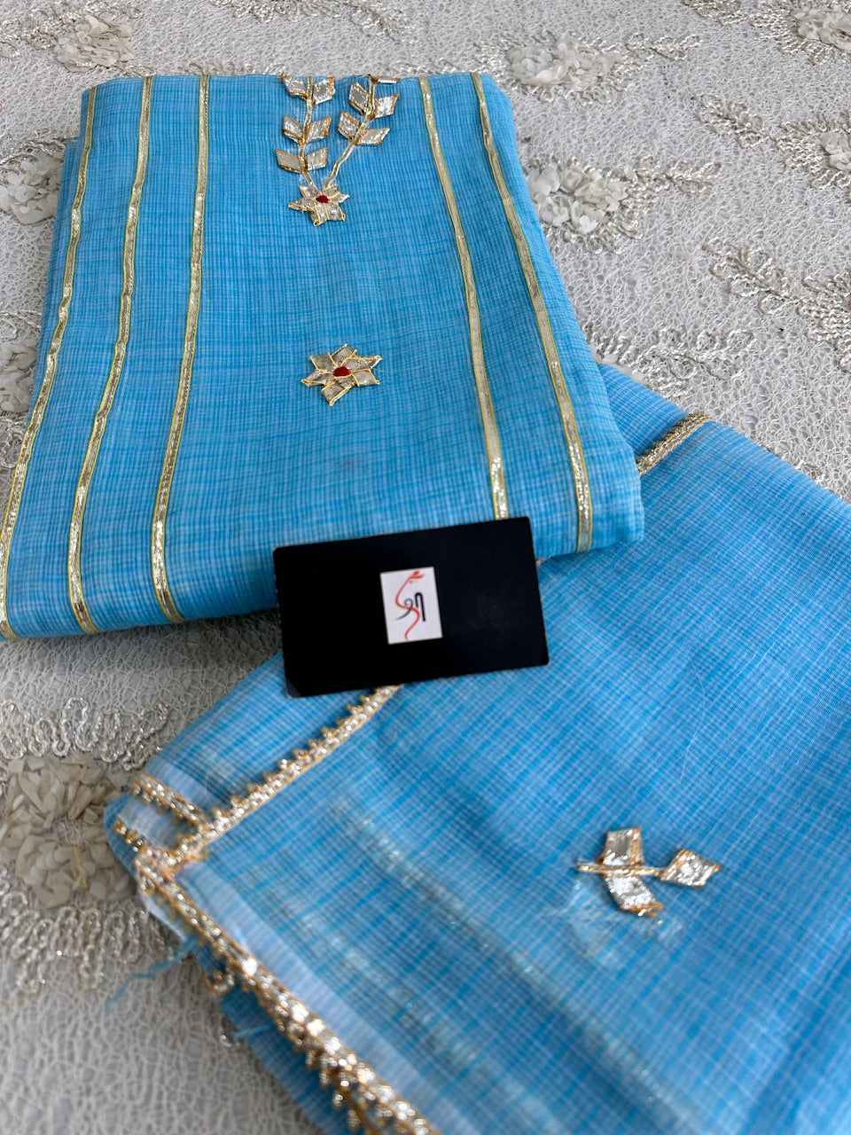 Jaipuri Kachi Gota Patti Hand Embroidered Kota Cotton Doria Top N Dupatta (Suit)