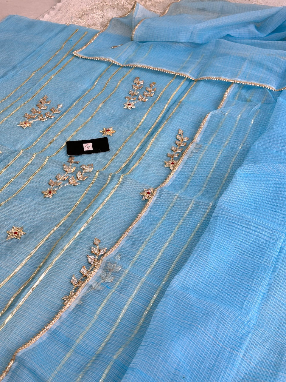 Jaipuri Kachi Gota Patti Hand Embroidered Kota Cotton Doria Top N Dupatta (Suit)