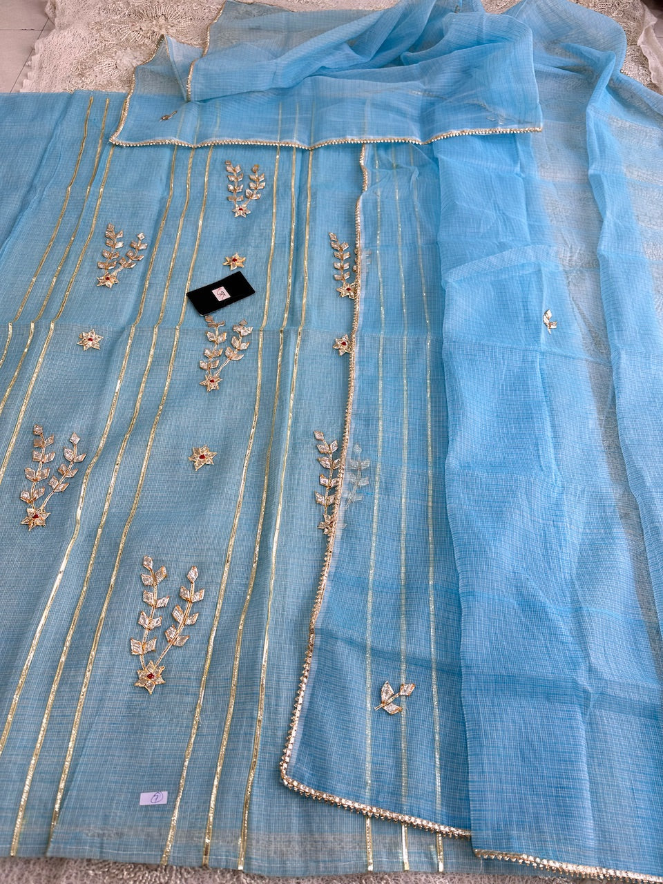 Jaipuri Kachi Gota Patti Hand Embroidered Kota Cotton Doria Top N Dupatta (Suit)