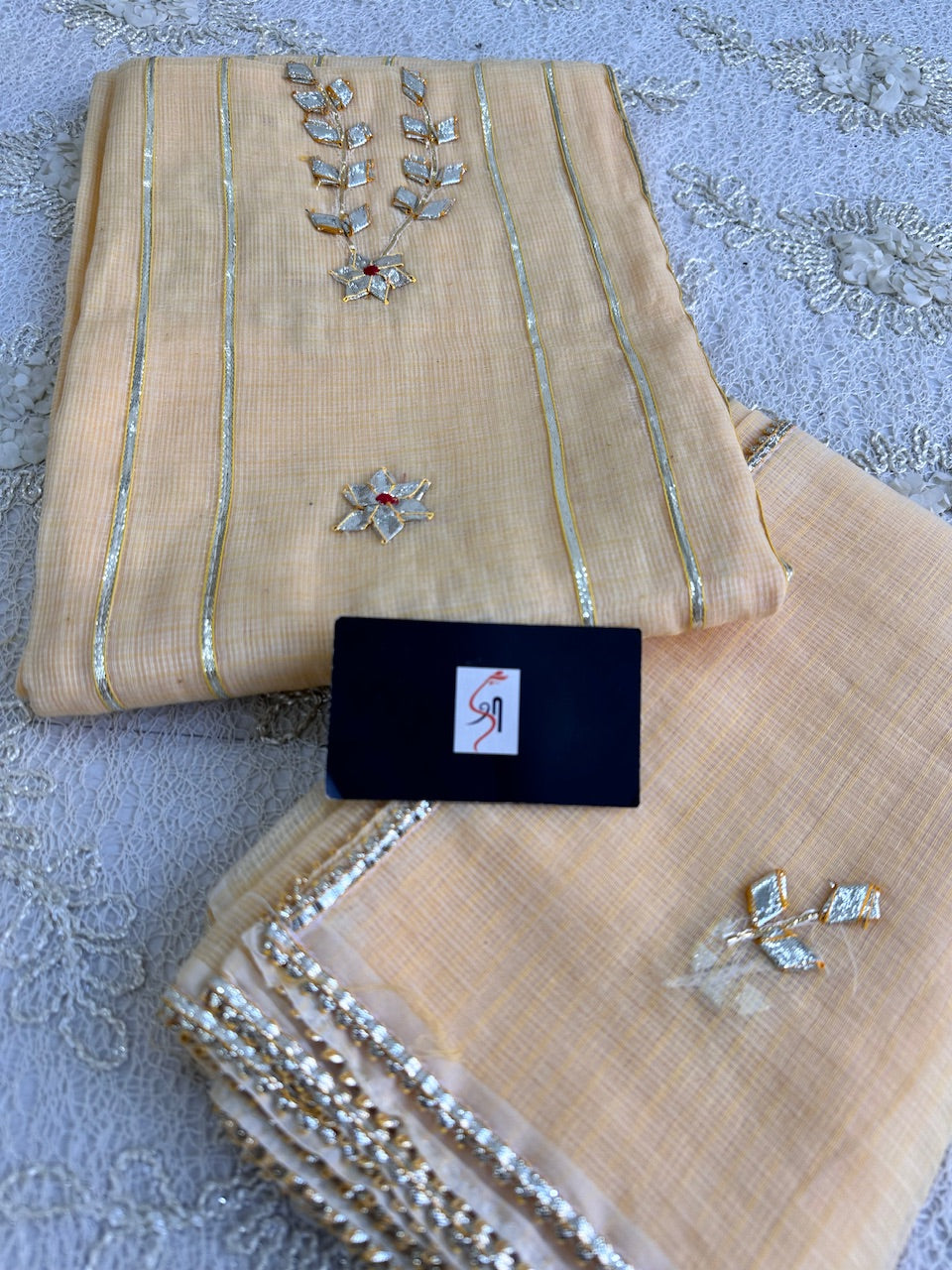 Jaipuri Kachi Gota Patti Hand Embroidered Kota Cotton Doria Top N Dupatta (Suit)