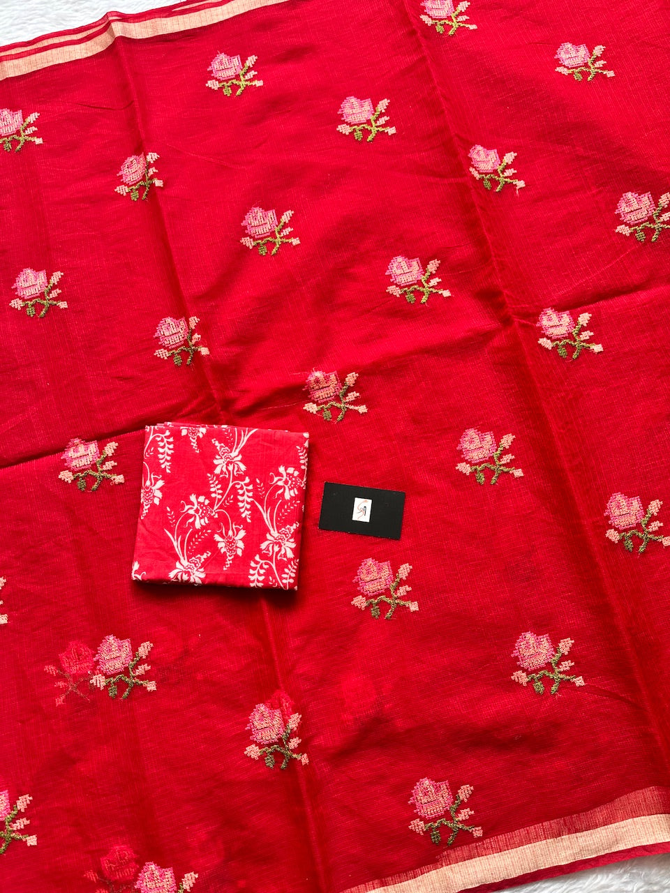 Embroidered Kota Cotton Doria Saree