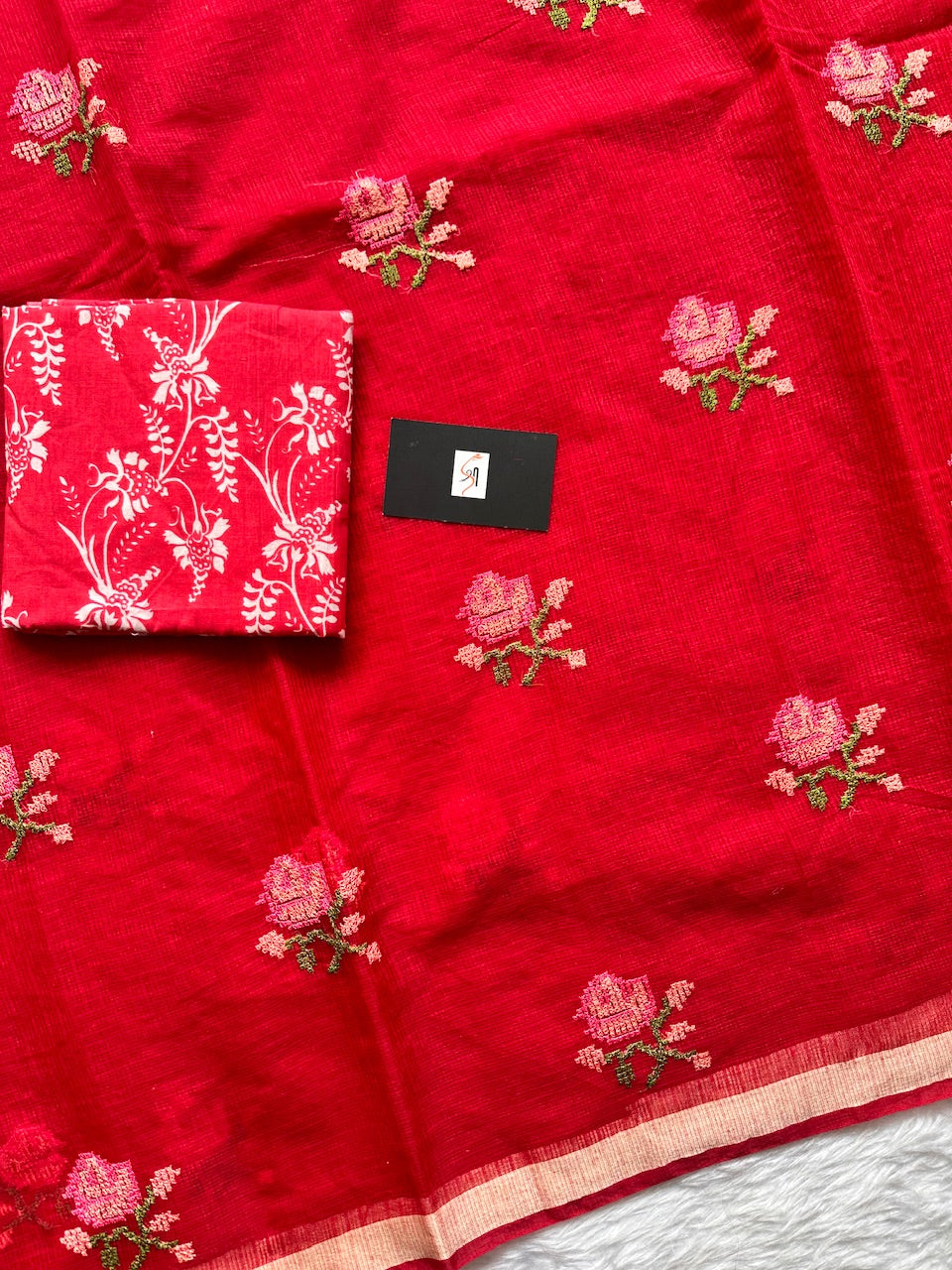 Embroidered Kota Cotton Doria Saree