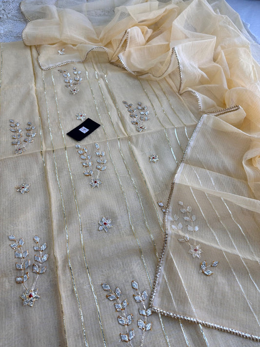 Jaipuri Kachi Gota Patti Hand Embroidered Kota Cotton Doria Top N Dupatta (Suit)