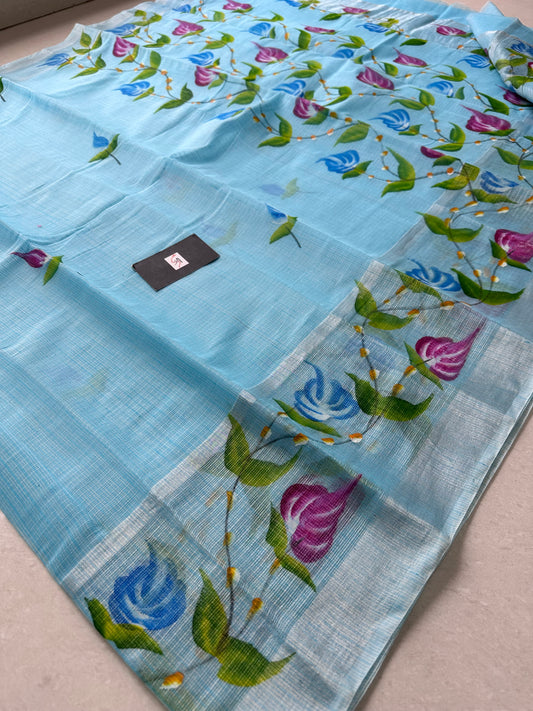 Handpainted Kota Cotton Doria Saree