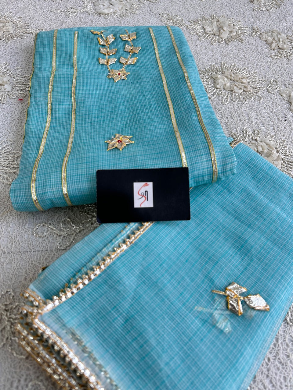 Jaipuri Kachi Gota Patti Hand Embroidered Kota Cotton Doria Top N Dupatta (Suit)