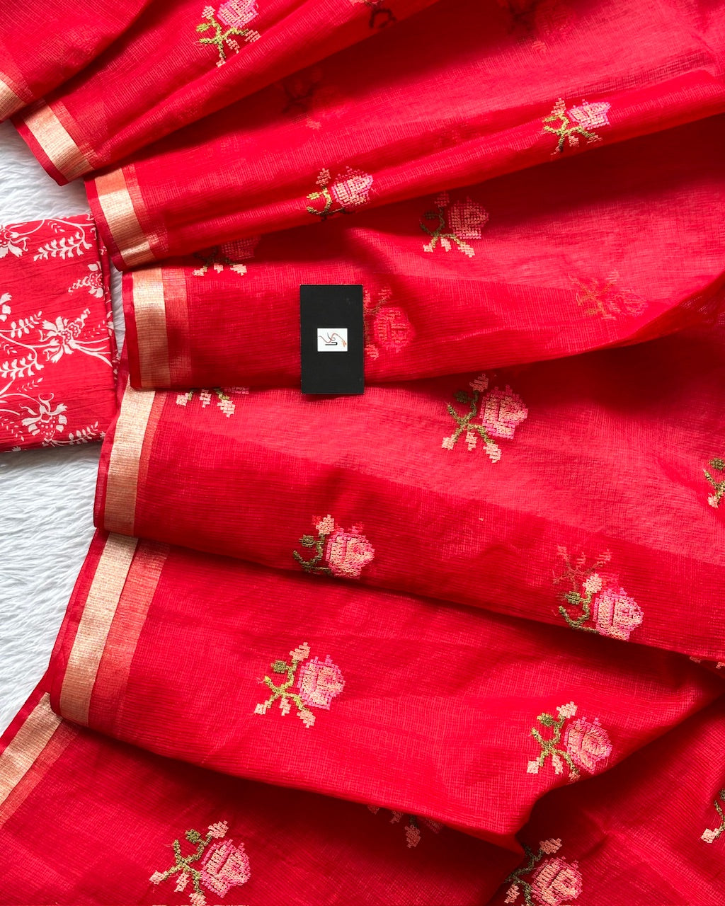 Embroidered Kota Cotton Doria Saree