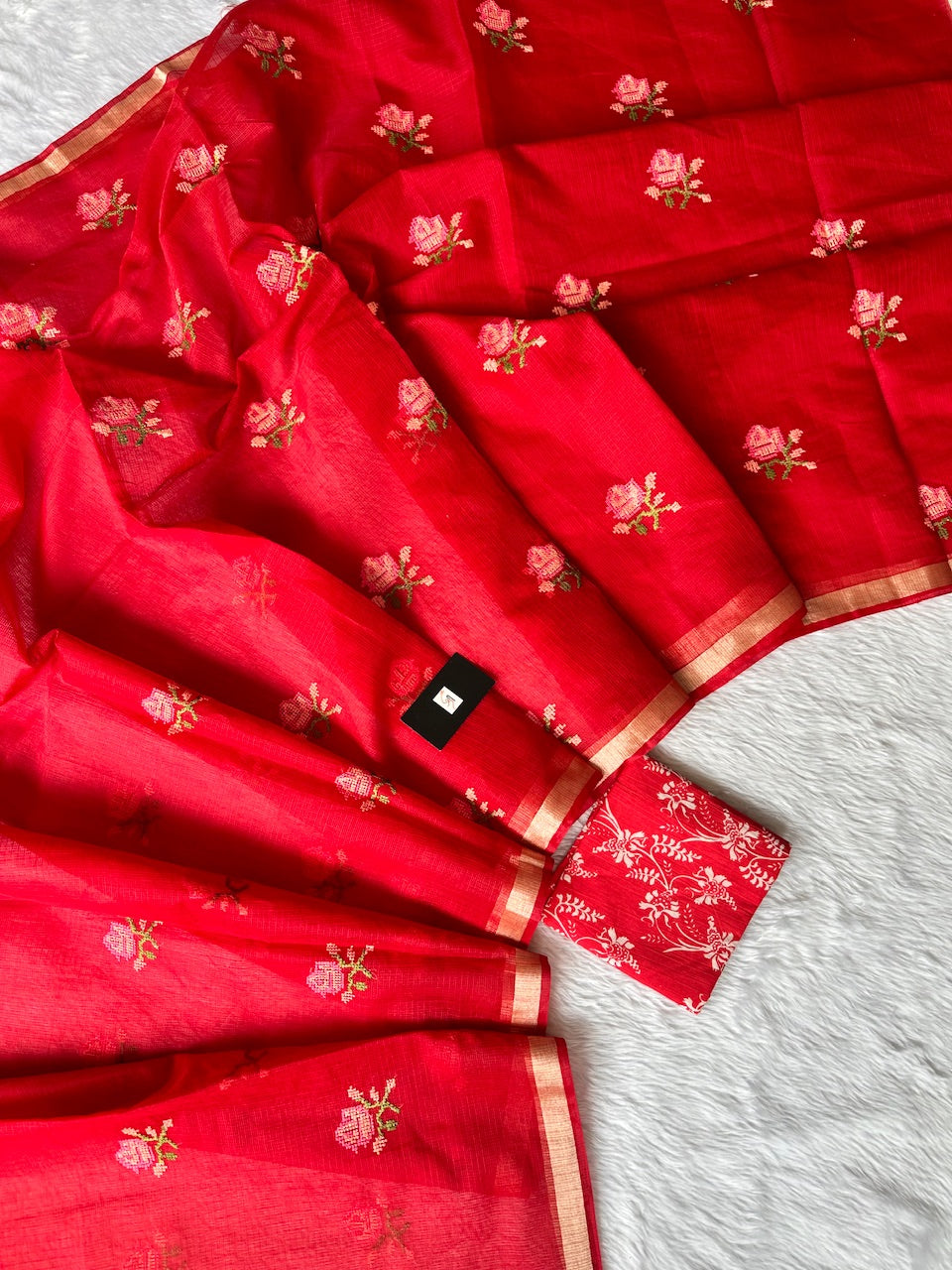 Embroidered Kota Cotton Doria Saree