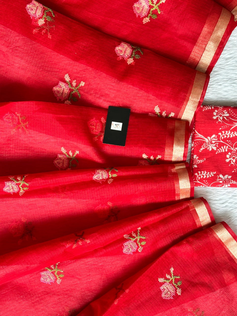 Embroidered Kota Cotton Doria Saree