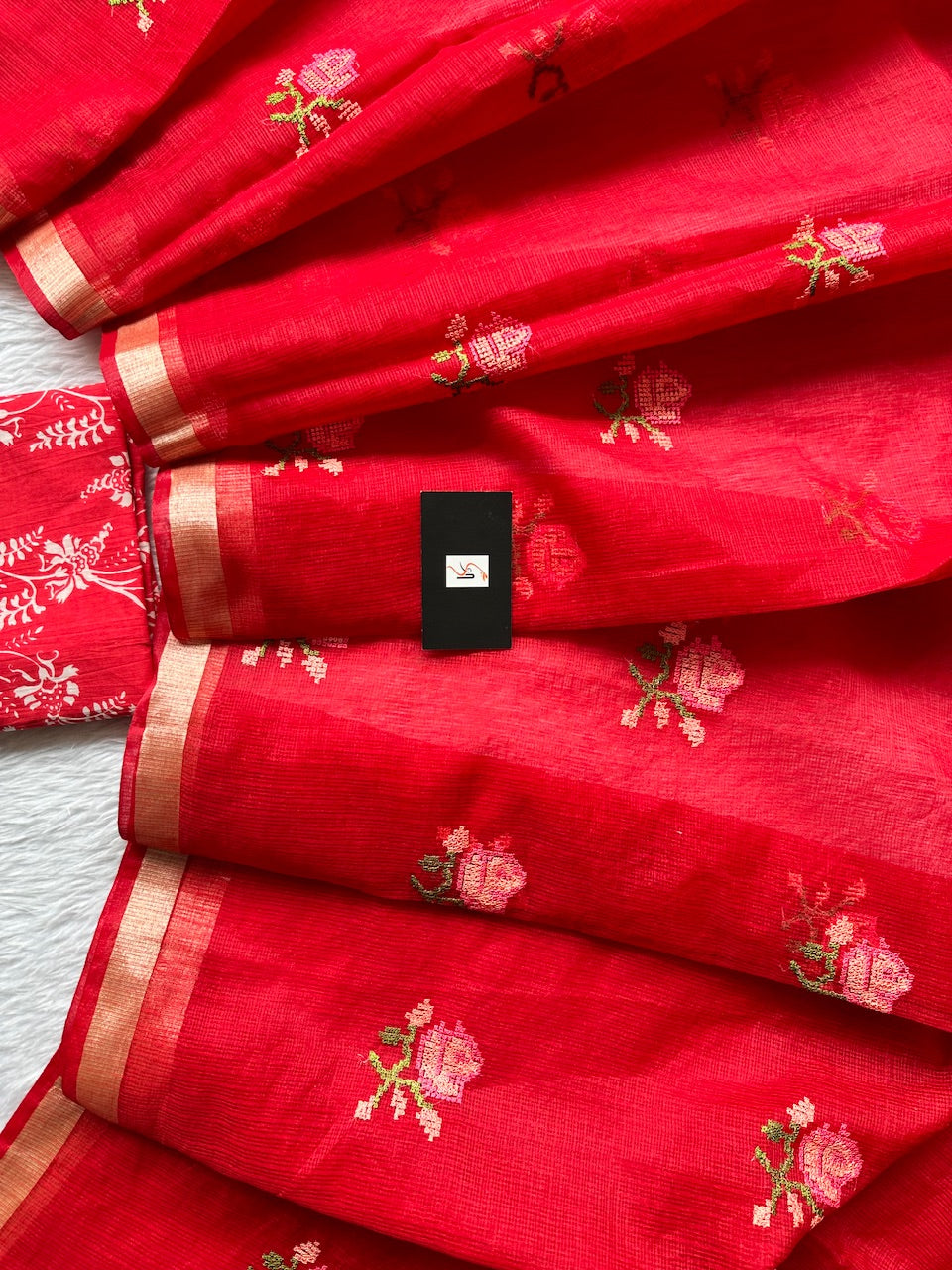 Embroidered Kota Cotton Doria Saree