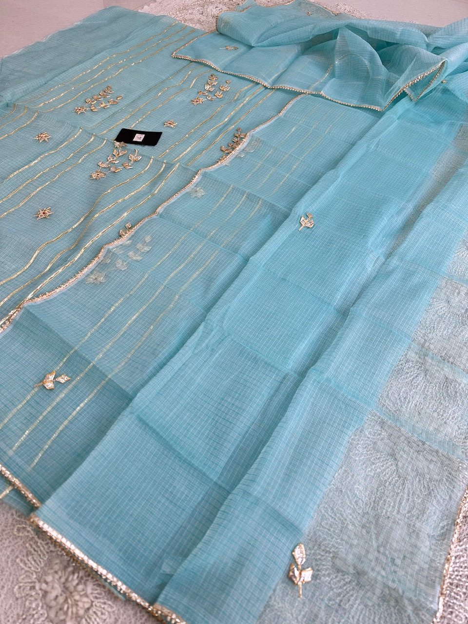 Jaipuri Kachi Gota Patti Hand Embroidered Kota Cotton Doria Top N Dupatta (Suit)