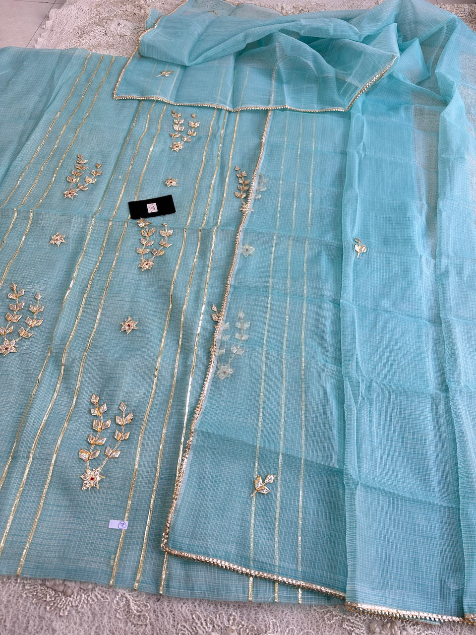 Jaipuri Kachi Gota Patti Hand Embroidered Kota Cotton Doria Top N Dupatta (Suit)