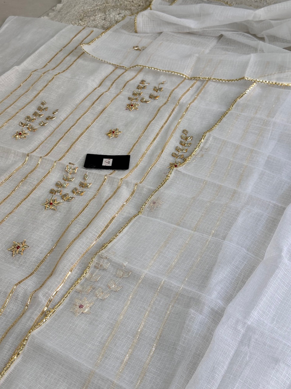 Jaipuri Kachi Gota Patti Hand Embroidered Kota Cotton Doria Top N Dupatta (Suit)