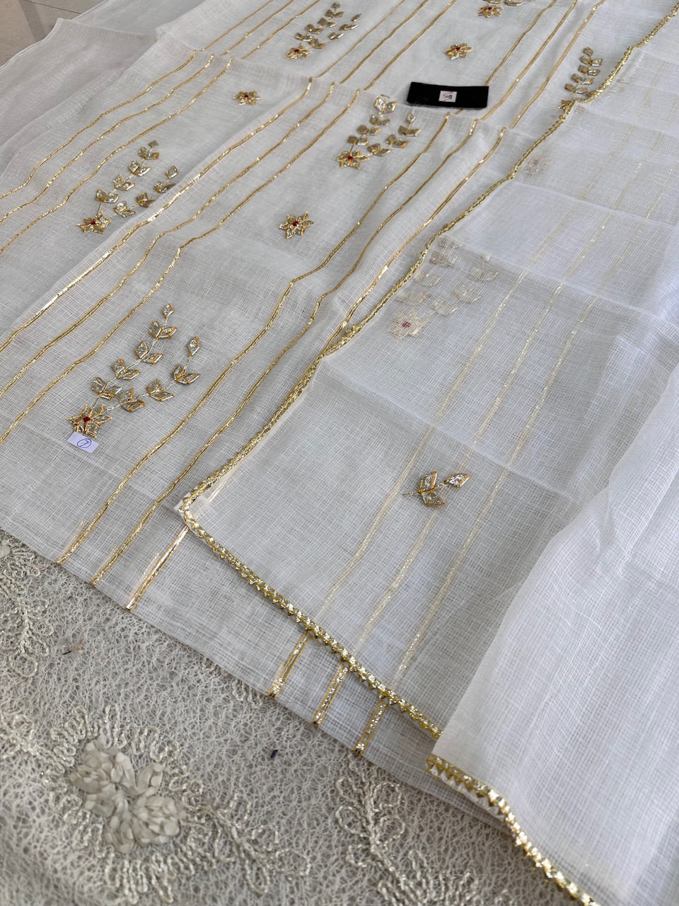 Jaipuri Kachi Gota Patti Hand Embroidered Kota Cotton Doria Top N Dupatta (Suit)