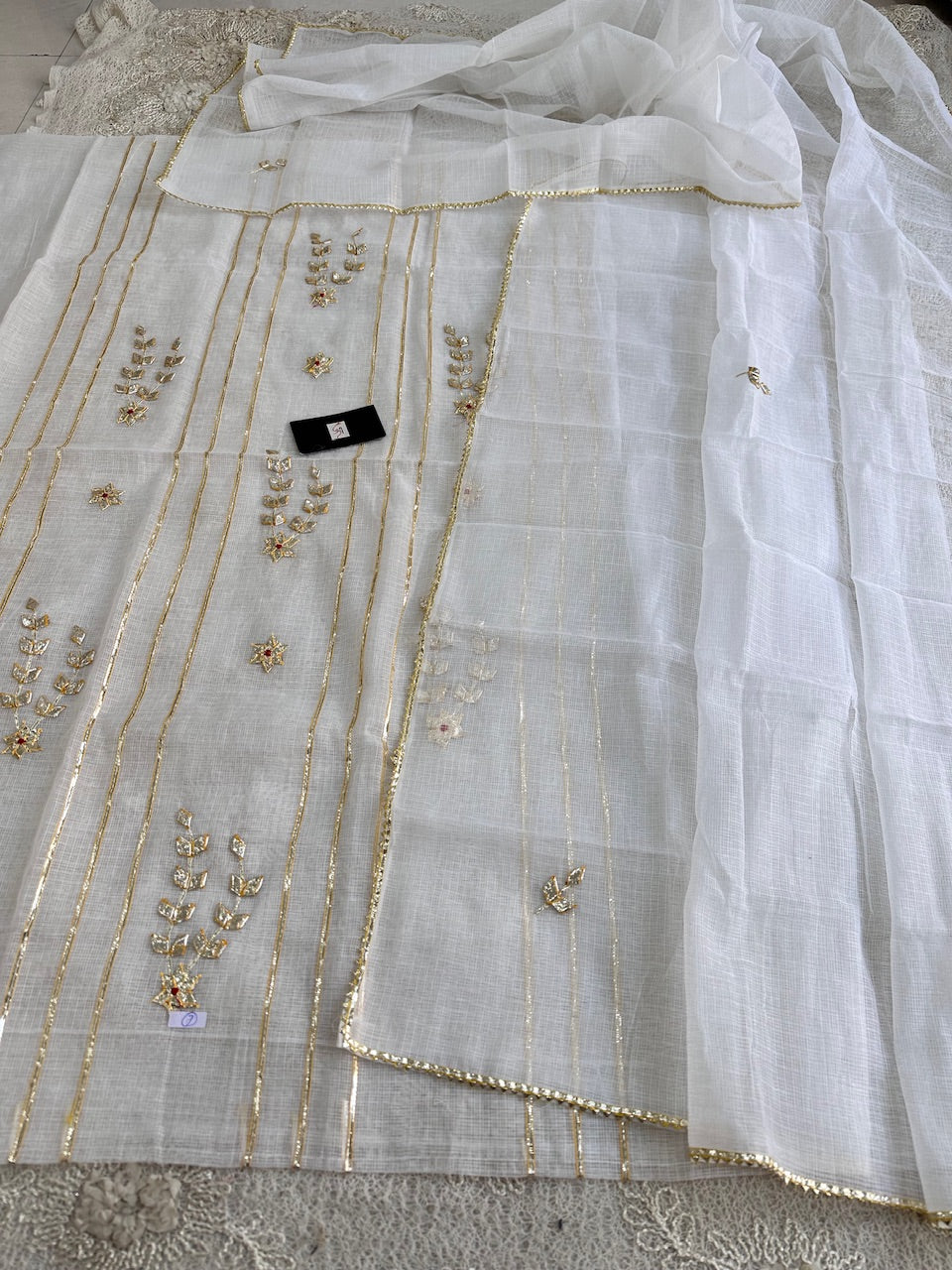 Jaipuri Kachi Gota Patti Hand Embroidered Kota Cotton Doria Top N Dupatta (Suit)