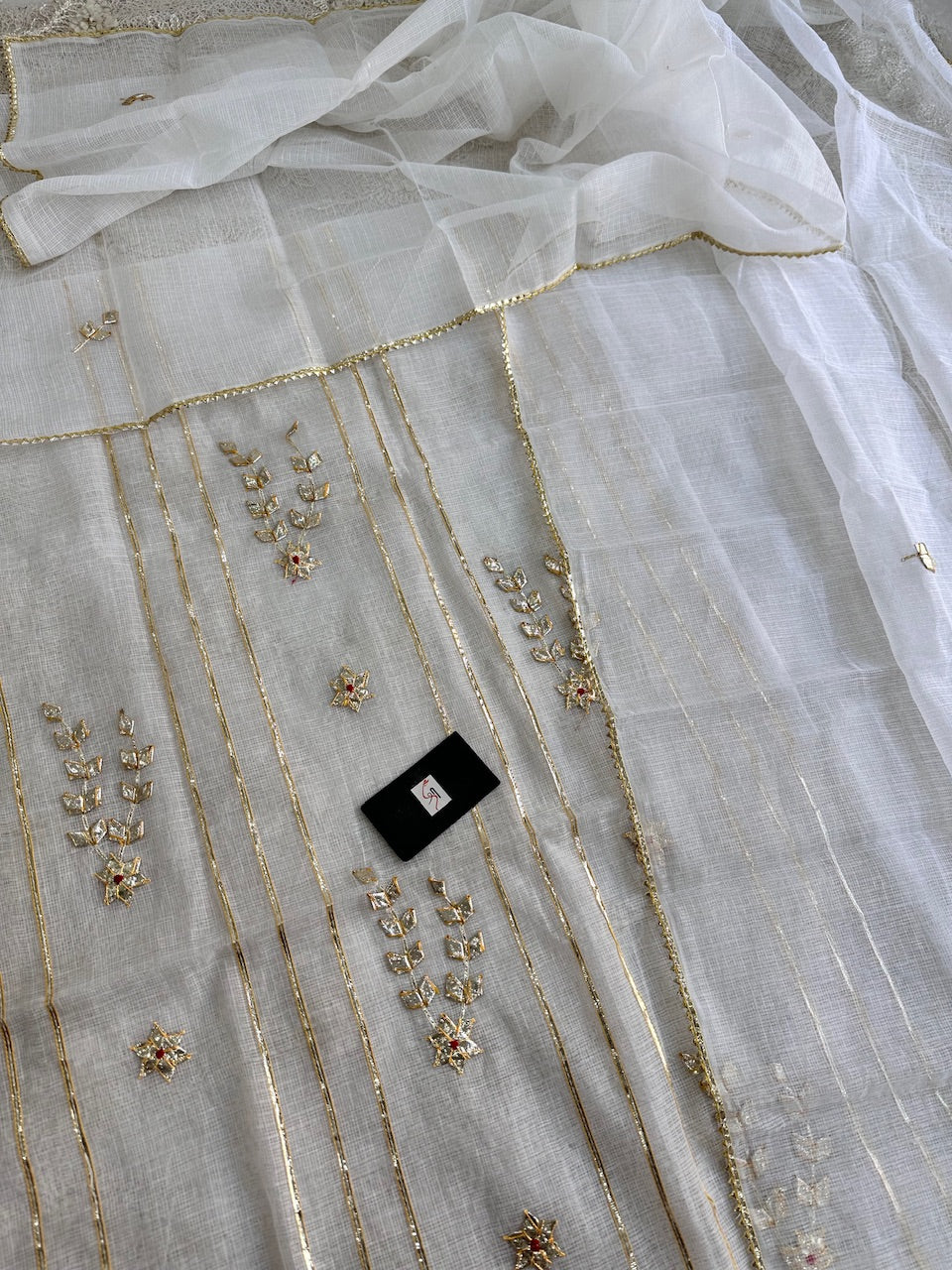 Jaipuri Kachi Gota Patti Hand Embroidered Kota Cotton Doria Top N Dupatta (Suit)