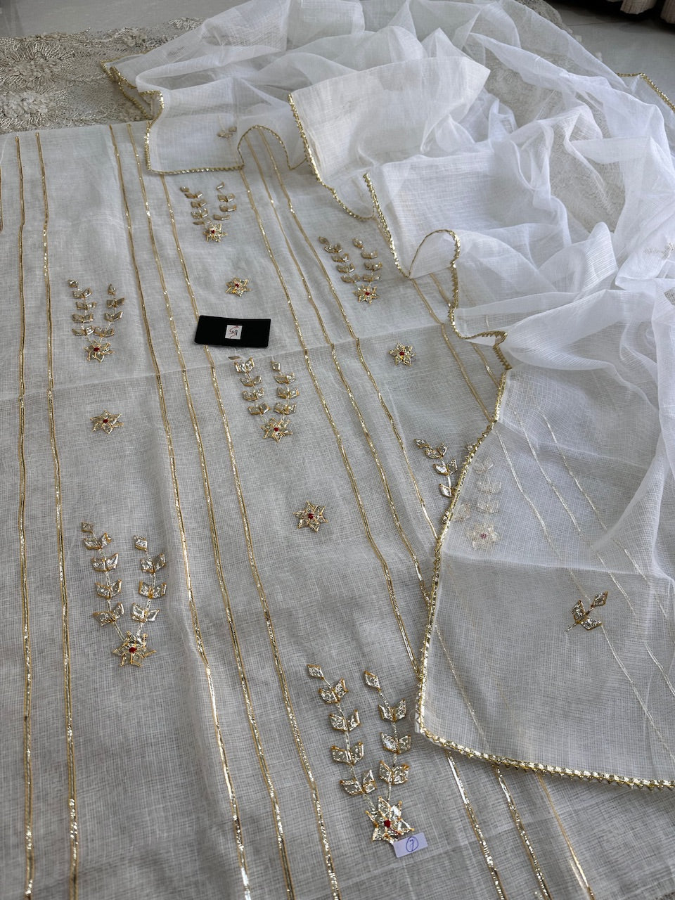 Jaipuri Kachi Gota Patti Hand Embroidered Kota Cotton Doria Top N Dupatta (Suit)