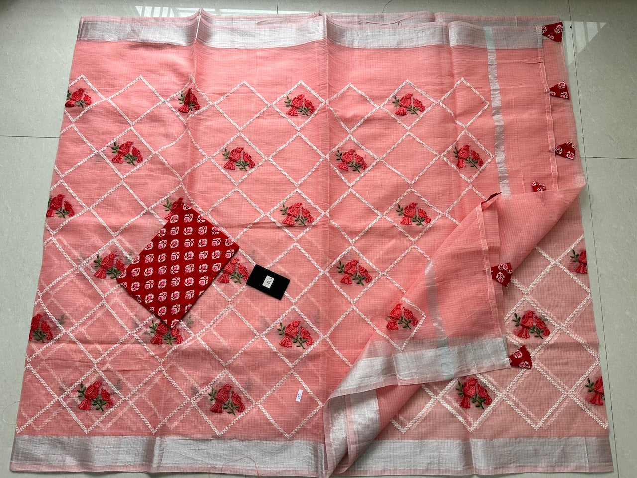 Embroidered Kota Cotton Doria Saree