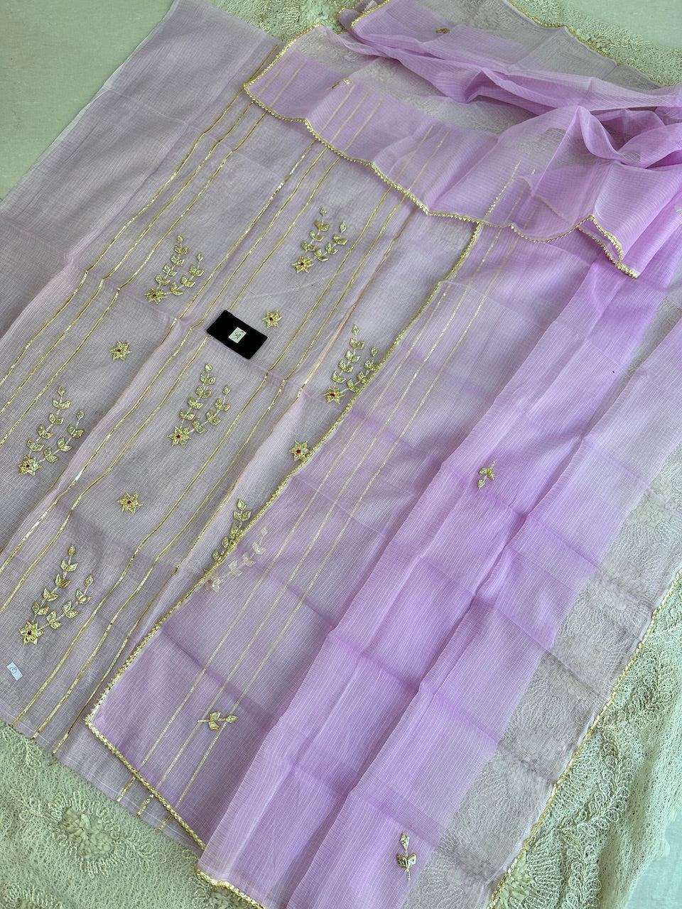 Jaipuri Kachi Gota Patti Hand Embroidered Kota Cotton Doria Saree