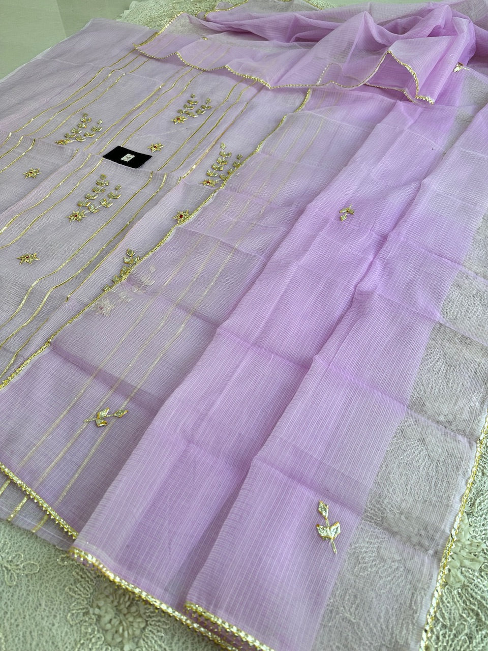 Jaipuri Kachi Gota Patti Hand Embroidered Kota Cotton Doria Saree