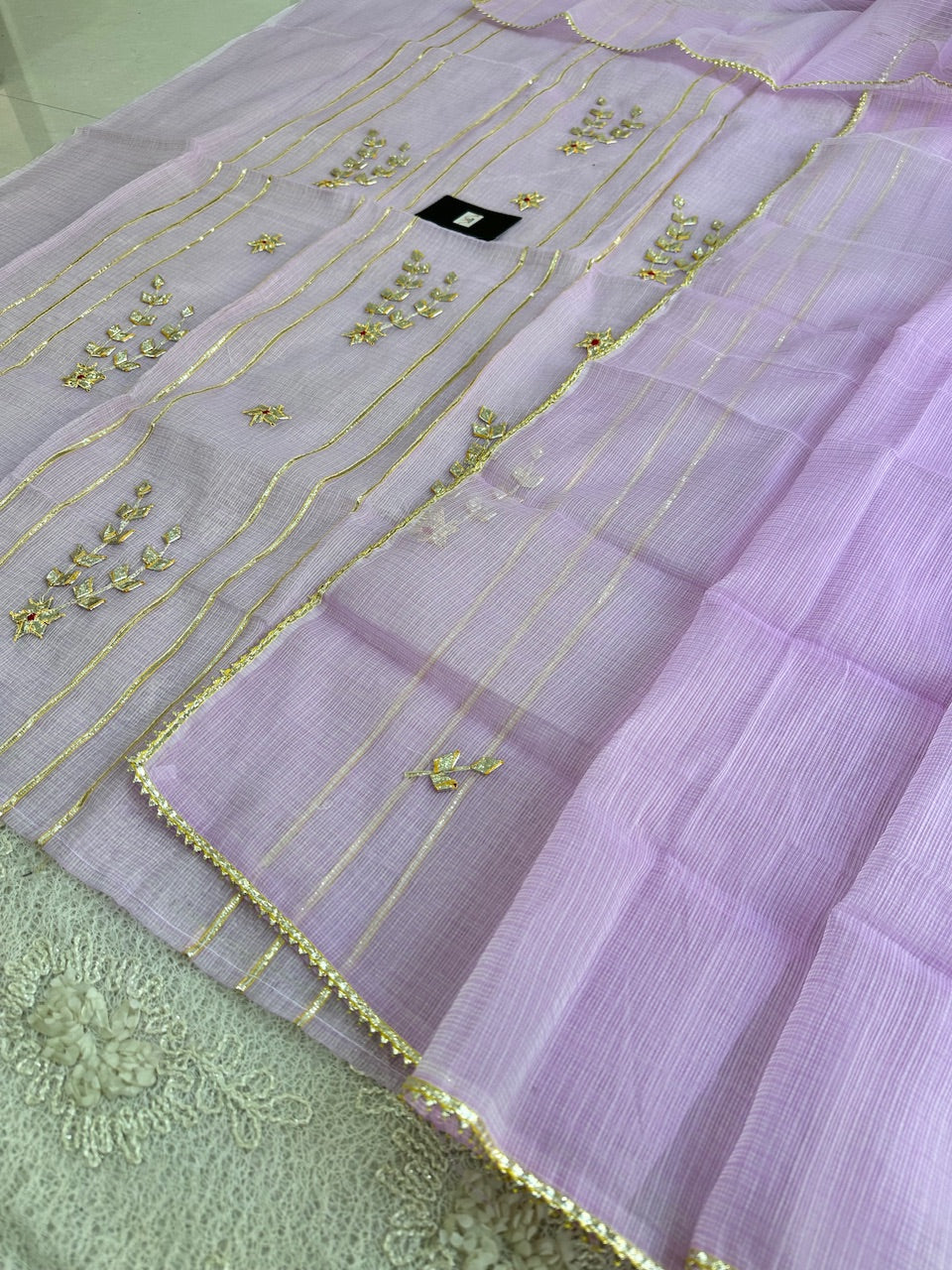 Jaipuri Kachi Gota Patti Hand Embroidered Kota Cotton Doria Saree