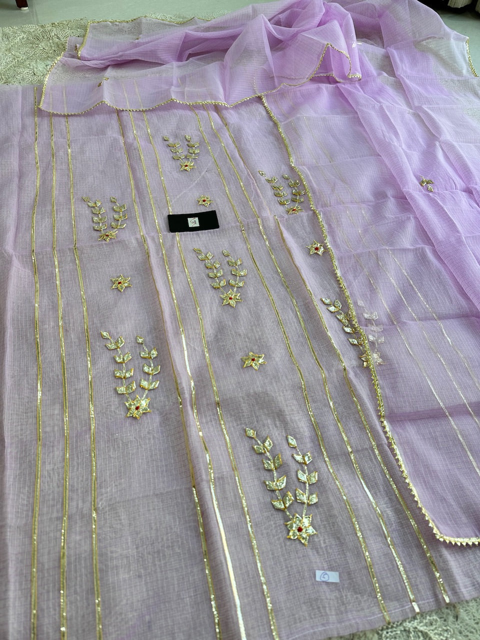 Jaipuri Kachi Gota Patti Hand Embroidered Kota Cotton Doria Saree
