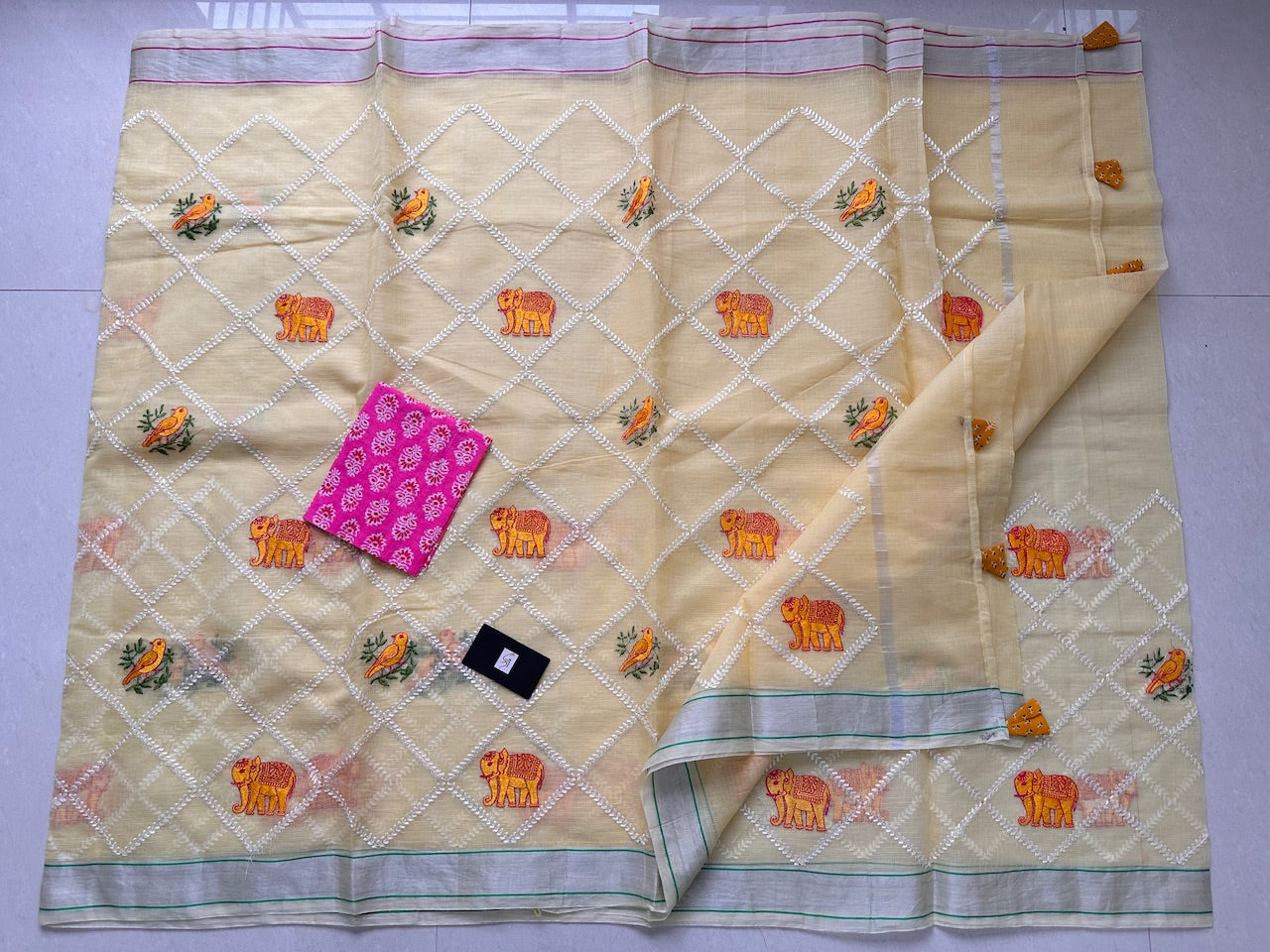 Embroidered Kota Cotton Doria Saree