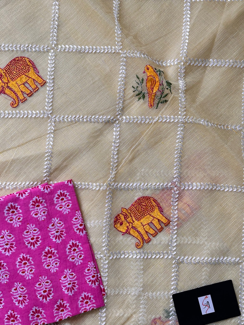 Embroidered Kota Cotton Doria Saree