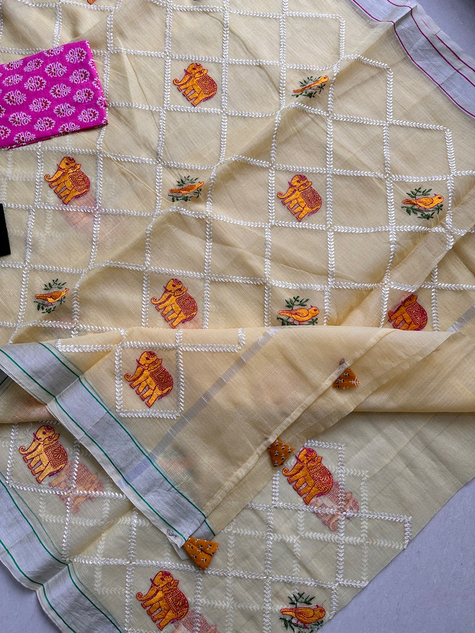 Embroidered Kota Cotton Doria Saree