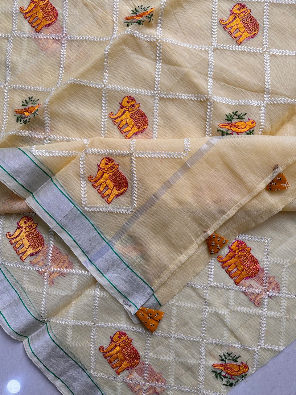 Embroidered Kota Cotton Doria Saree