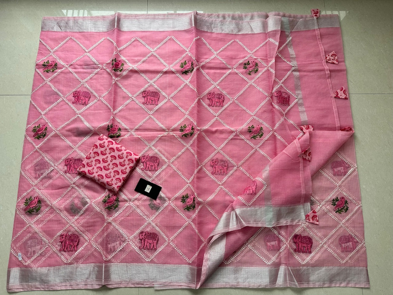 Embroidered Kota Cotton Doria Saree