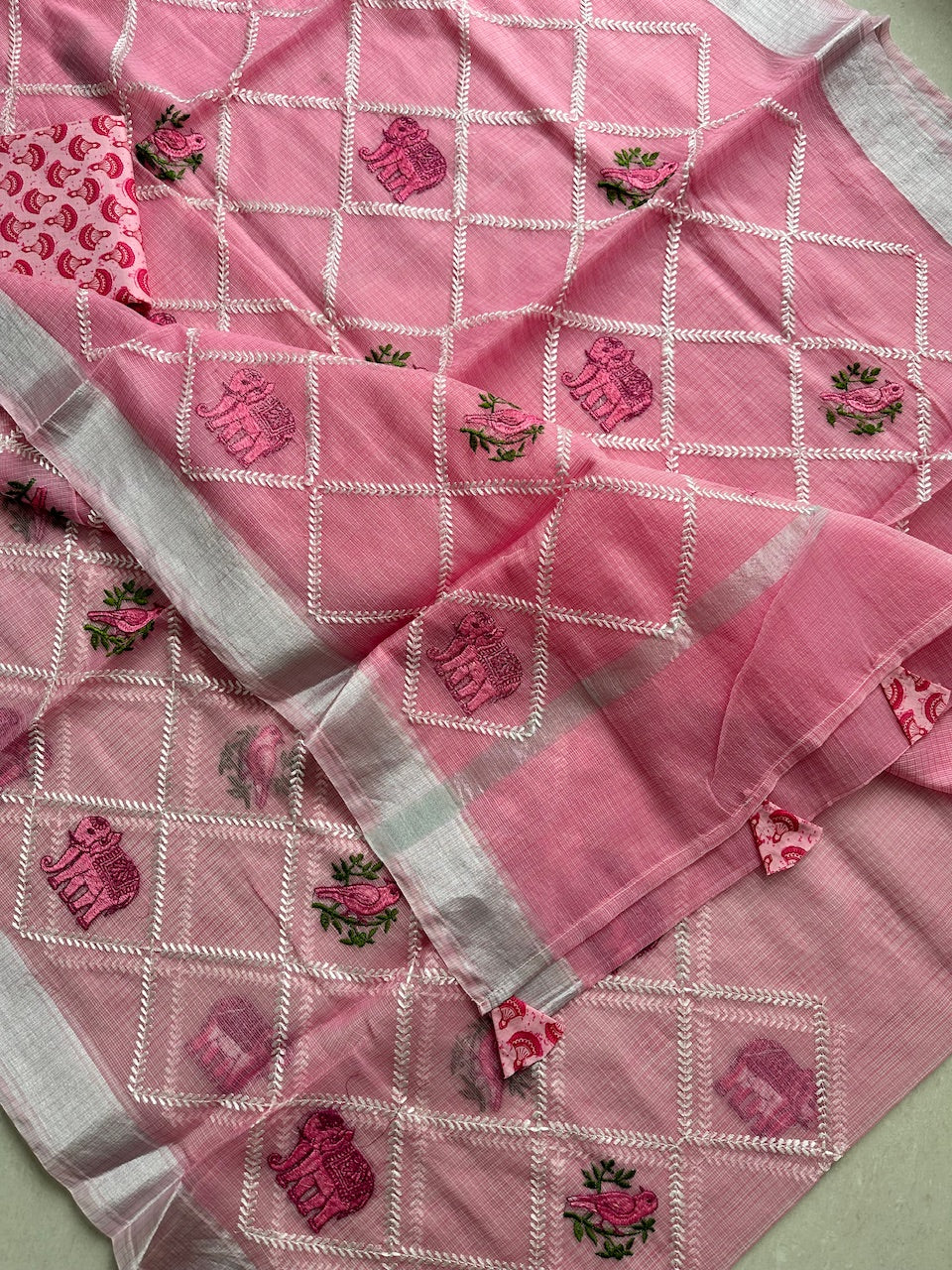 Embroidered Kota Cotton Doria Saree