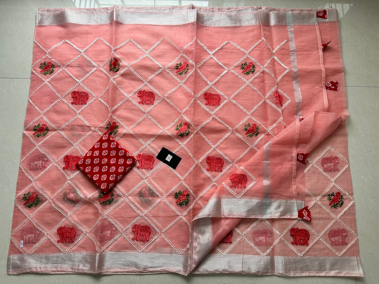 Embroidered Kota Cotton Doria Saree